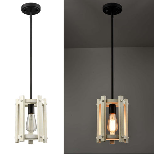 Modern Farmhouse Wood Pendant Light Fixture Black Finish